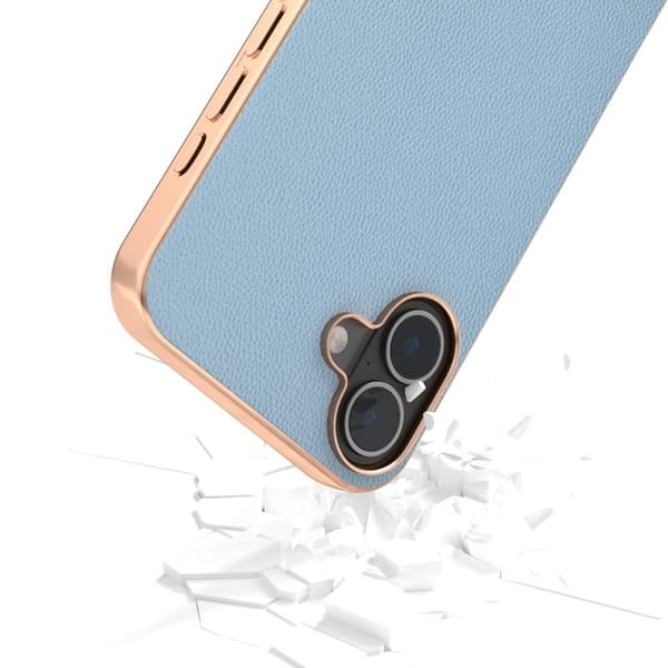 ABEEL Mobilskal till iPhone 16 Plus Electropläterad Äkta Läder - Ljusblå