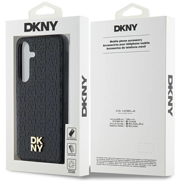 DKNY Galaxy S24 Plus Mobilskal Magsafe Läder Pattern Metal Logo Svart