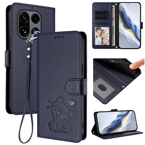 OnePlus 15 5G Konstläder Plånboksfodral Love Cat Pattern Imprint Blå