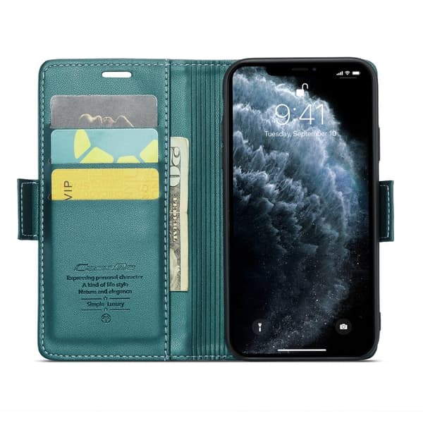 CASEME iPhone 11 Pro Max Plånboksfodral Konstläder RFID-Skydd Grön