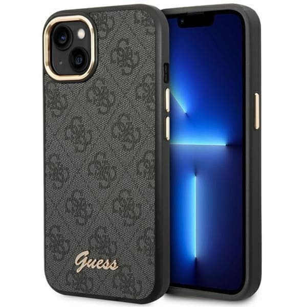 GUESS iPhone 14 Etui Vintage Guld Logo - Sort Black