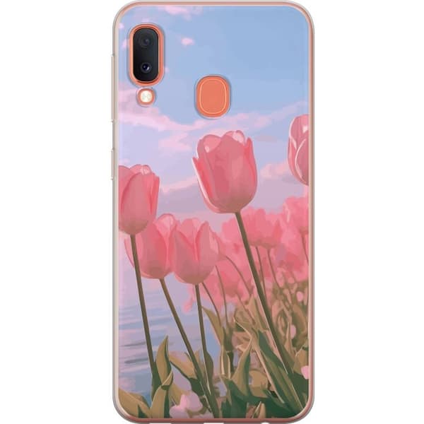 Mobilskal till Samsung Galaxy A20e med Rosa Tulpaner
