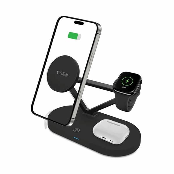 Tech-Protect 3-i-1 trådløs oplader iPhone Apple Watch AirPods - Svart