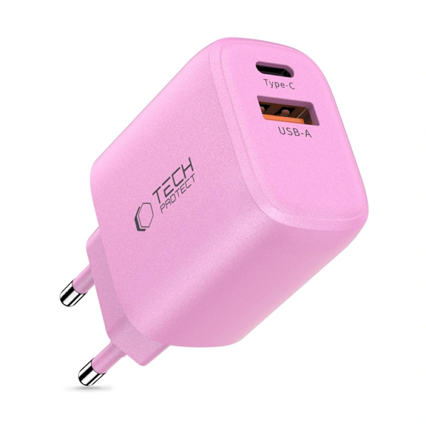 Tech-Protect Vægoplader USB-A Til USB-C 30W - Baby Pink Rosa