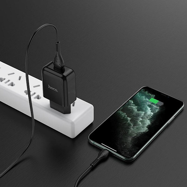 HOCO travel charger USB + kabel till Lightning 2A Svart Svart