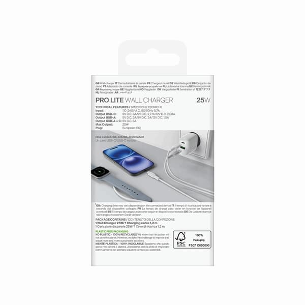 Puro Snabbladdare 25W + USB-C - USB-C Kabel 1.2m Vit