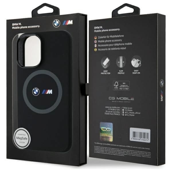 BMW telefontaske til iPhone 16 MagSafe silikone trykt ring - sort Black
