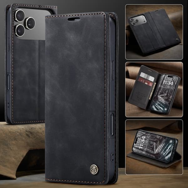 CASEME 013 iPhone 17 Pro Case Plånboksfodral Konstläder - Svart