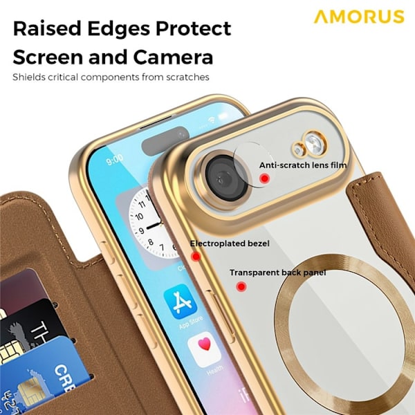 AMORUS iPhone Air Plånboksfodral MagSafe RFID-Skydd - Brun Brun