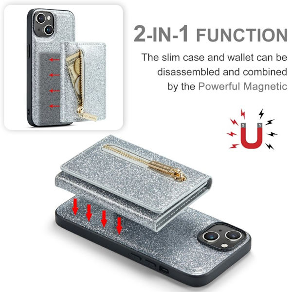 DG.MING M3 Series iPhone 15 Plus Konstläder Plånboksfodral Kickstand Silver