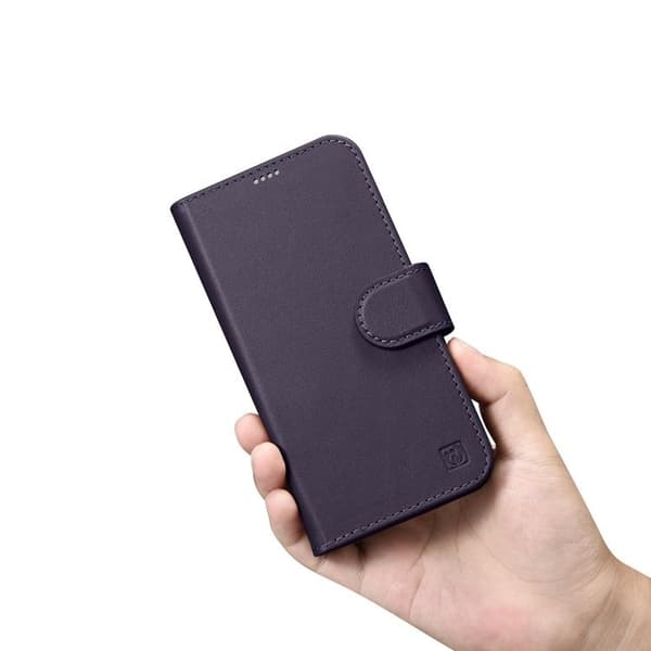 iCarer iPhone 14 Plånboksfodral 2in1 Äkta Läder - Mörklila Lila