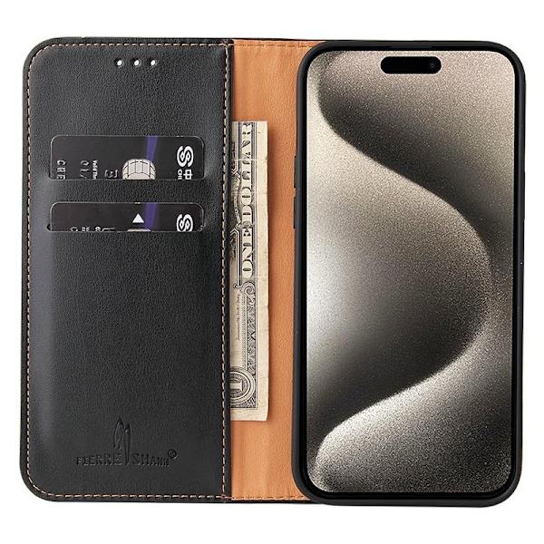 FIERRE SHANN för iPhone 15 Pro Plånboksfodral Konstläder - Blå