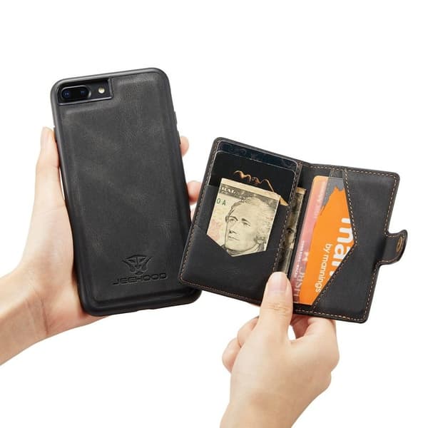 JEEHOOD Mobilskal till iPhone 7 Plus/8 Plus Konstläder TPU Svart