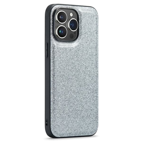 DG.MING Mobilskal till iPhone 15 Pro PU Läder + PC + TPU Glitter Silver