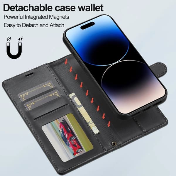 LC.IMEEKE L2 Series iPhone 16 Plus Plånboksfodral Konstläder - Svart