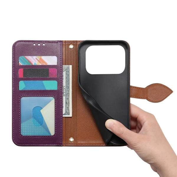iPhone 17 Pro Plånboksfodral Leaf Magnetiskt Spänne Konstläder - Lila Lila