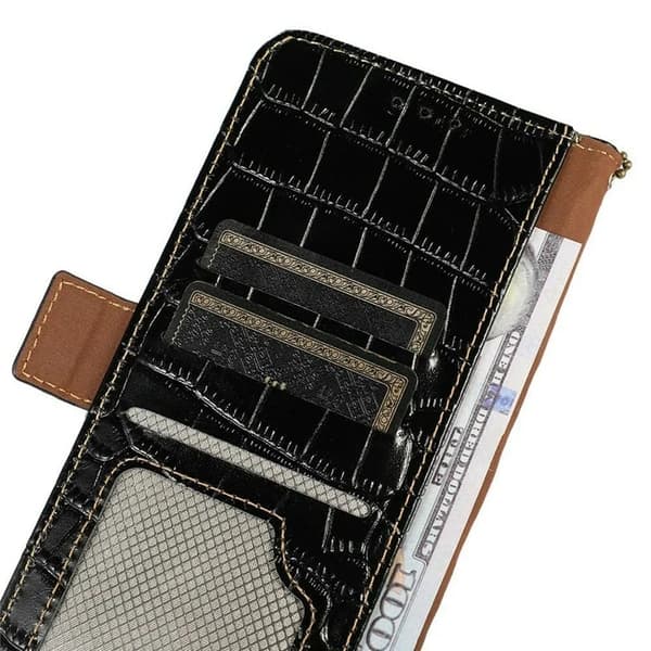 Sony Xperia 1 VII Äkta Läder Plånboksfodral Crocodile Texture - Svart
