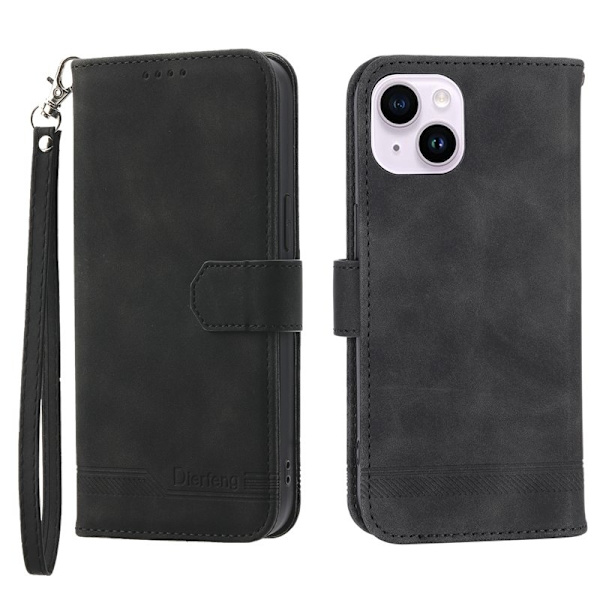 DIERFENG DF-03 iPhone 14 Plus Plånboksfodral Konstläder - Svart