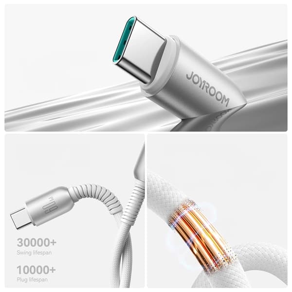 Joyroom S-A51 60W USB-C - USB-C Kabel 1.2m - Ljusgrå Grå