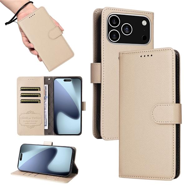 iPhone 17 Pro Plånboksfodral RFID Blocking med Handledsrem Beige