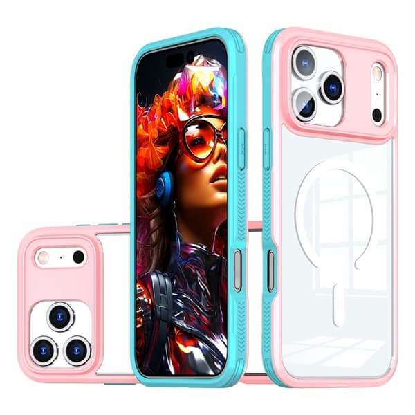 Mobilskal till iPhone 17 Pro MagSafe TPU + PC Clear - Rosa/Cyan Rosa
