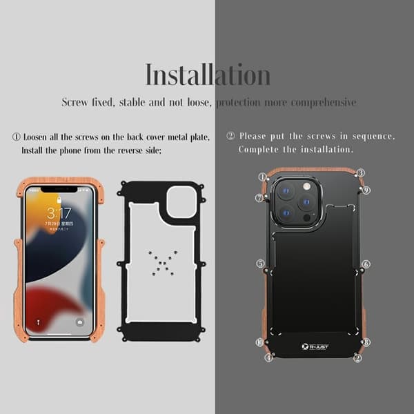 R-JUST Mobilskal till iPhone 13 Pro i Trä och Aluminium - Svart
