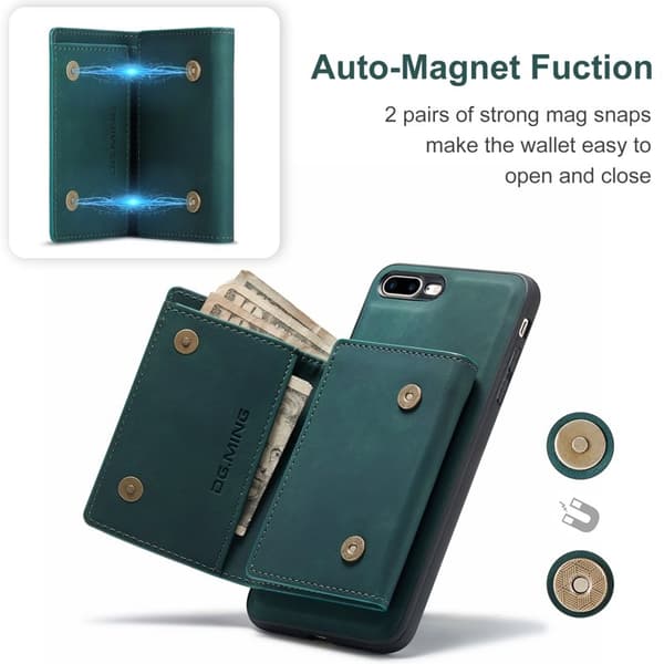DG.MING M1 Kickstand Plånboksfodral Konstläder för iPhone 7/8 Plus - Grön