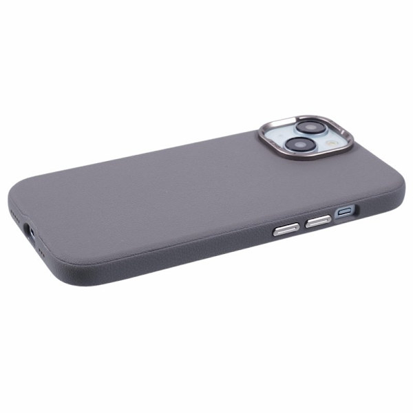 X-LEVEL Mobilskal till iPhone 15 Läder + PC Anti-Scratch Metallram - Grå