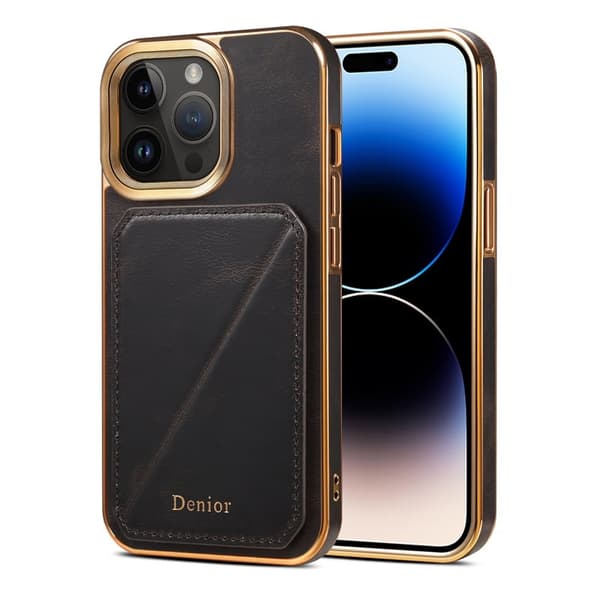 DENIOR Mobilskal till iPhone 14 Pro Max Äkta Läder TPU+PC - Svart