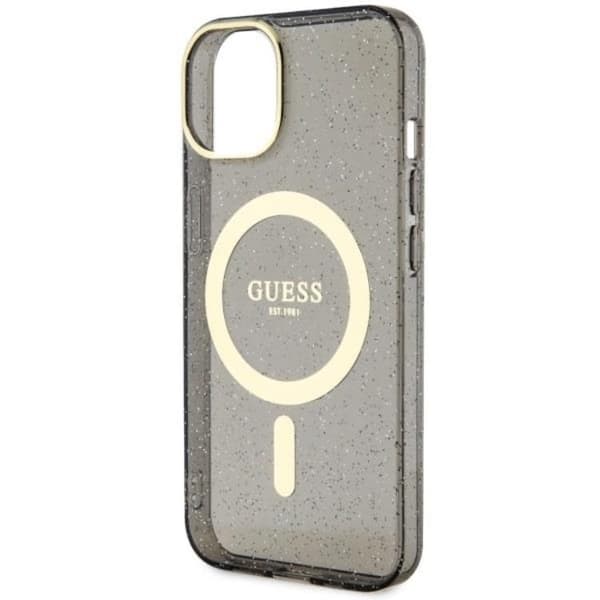 Guess iPhone 14 Mobilskal MagSafe Glitter Guld - Musta Black