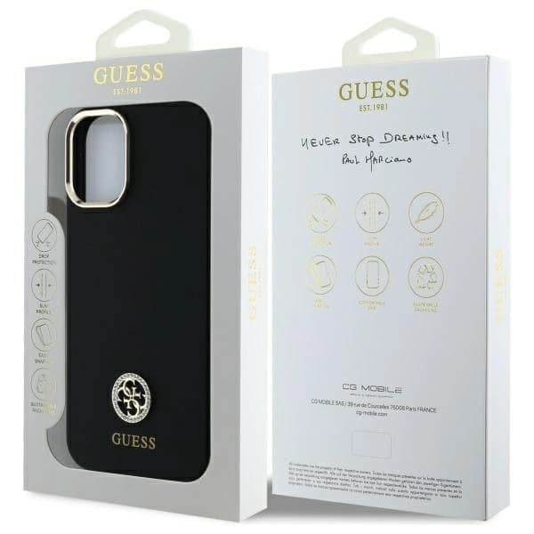 Guess telefontaske til iPhone 16 Silikone Logo Rhinestone 4G - Sort Black