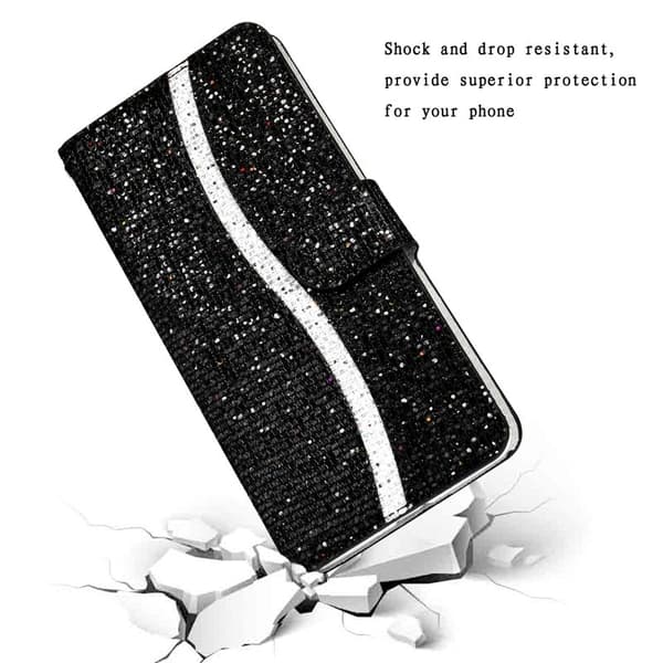 Samsung Galaxy S26 Edge Plånboksfodral Konstläder Glittrande - Svart