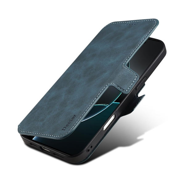 DENIOR B06 iPhone 16 Pro Max Plånboksfodral Konstläder + TPU - Blå