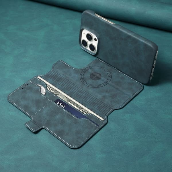 DENIOR B07 iPhone 16 Pro Plånboksfodral Konstläder + PC Magnetiskt Blå