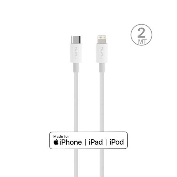 Puro Plain USB-C - Lightning Kabel för Apple med MFI 2.0 2.4A 2m - Vit