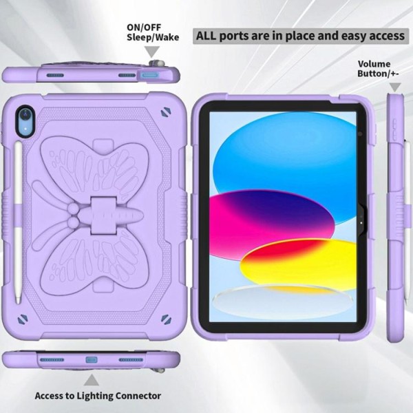iPad 10.9 (2022) Skal Butterfly Hybrid med Axelrem - Lila