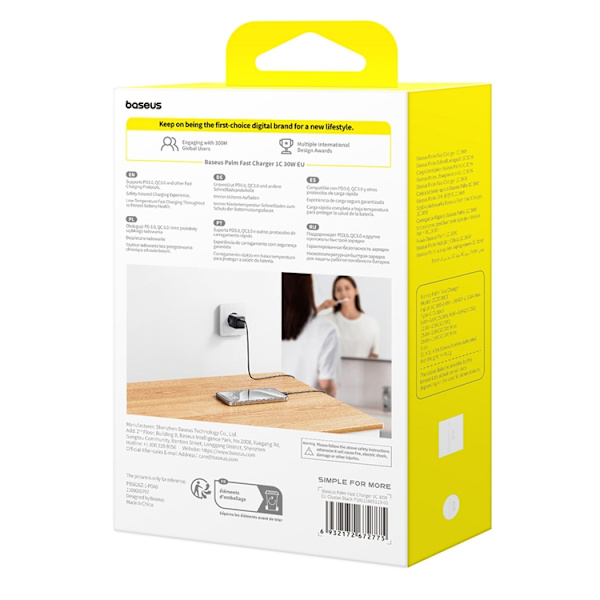 Baseus Snabbladdare USB-C 30W Palm - Vit Vit