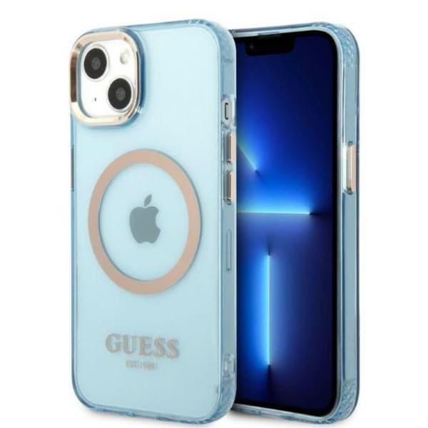 GUESS iPhone 13 Skal MagSafe Gold Outline Translucent - Blå Blå