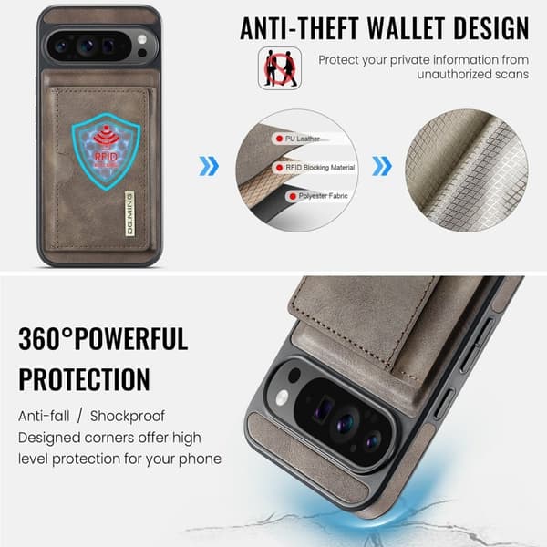 DG.MING M6 Series Konstläder Plånboksfodral för Google Pixel 9 Pro XL - Brun