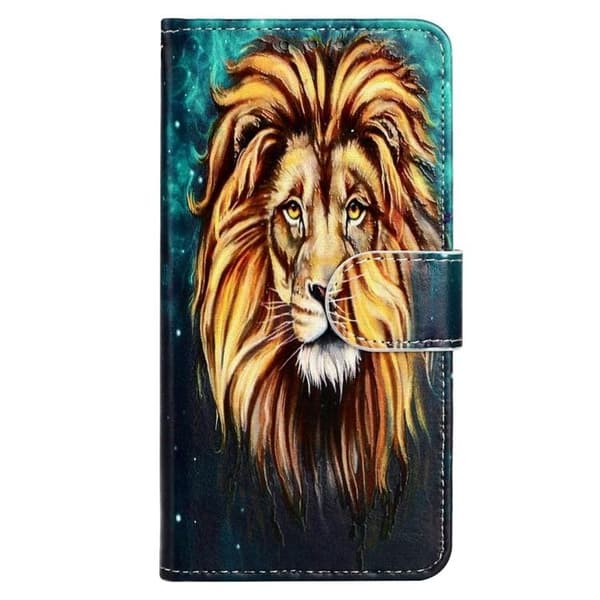 iPhone 14 Pro Max Plånboksfodral Embossed Pattern - Lion Flerfärgad