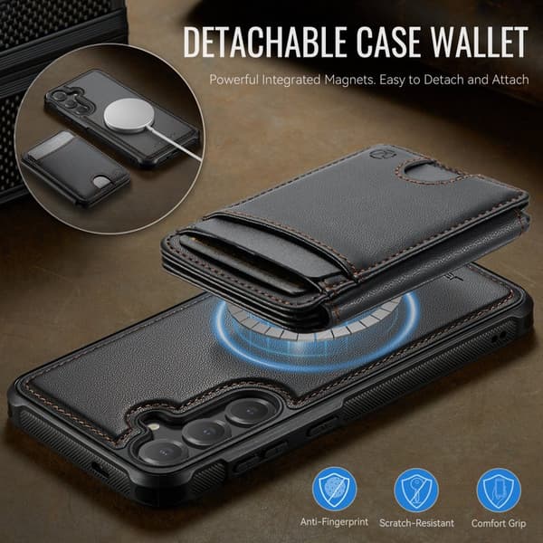 JEEHOOD Mobilskal för Samsung Galaxy S26 Plus Magnetiskt Konstläder - Svart