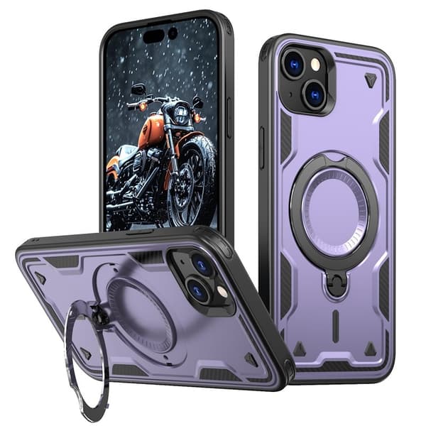 Mobilskal till iPhone 15 Plus Plast Militärskydd Med Ställ - Lila