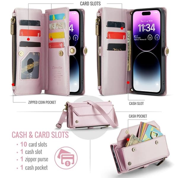 CASEME Plånboksfodral Konstläder till iPhone 14 Pro Max - Rosa