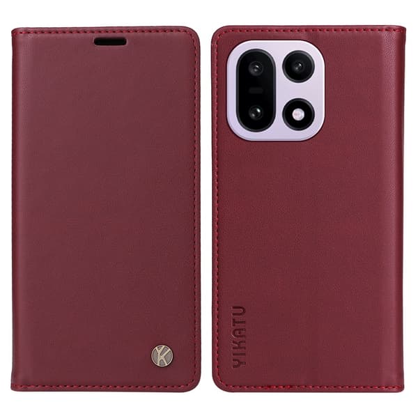 YIKATU OnePlus 15 Plånboksfodral Closure Konstläder Vinröd