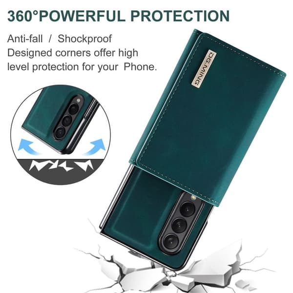 DG.MING Konstläder Plånboksfodral för Samsung Galaxy Z Fold3 5G Grön