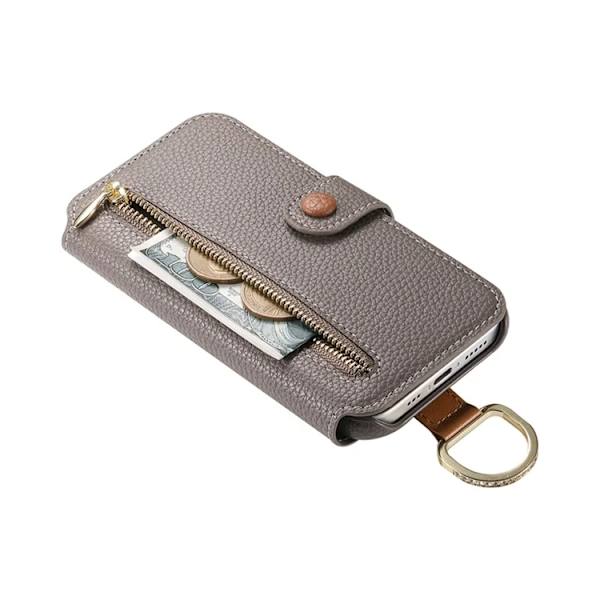 iPhone 17 Pro Max Konstläder Plånboksfodral RFID-Skydd Zipper - Grå Grå