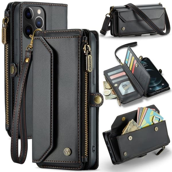 CASEME Plånboksfodral Konstläder för iPhone 12 Pro Max - Svart