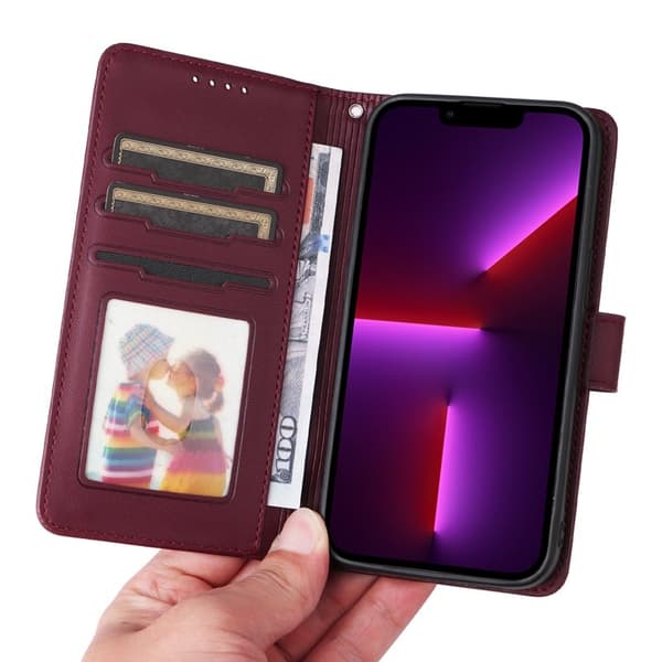 BETOPNICE iPhone 13 Pro Plånboksfodral - Avtagbart Konstläder - Vinröd