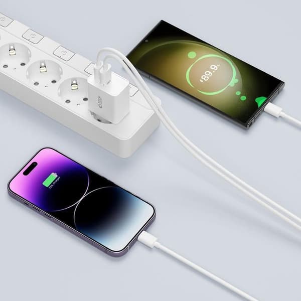 Tech-Protect 2-Port Nätverk Laddare Med Lightning Kabel 1m 35W - Vit