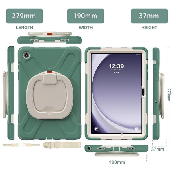 Mobilskal till Galaxy Tab A9 Plus Kickstand Handle Grip - Emerald Grön Grön